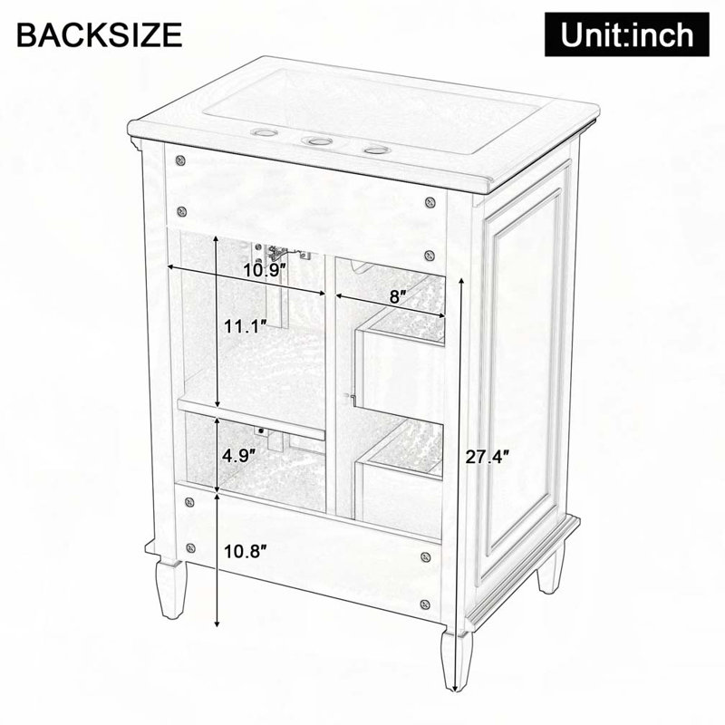 Meuble-lavabo 24 po avec lavabo en céramique, Bleu gris
