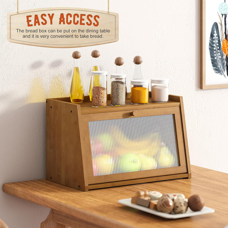 Bread Box For Kitchen Countertop Large Bread Box Farmhouse Bread Container Bread Storage With Window Bread Holder,Coffee