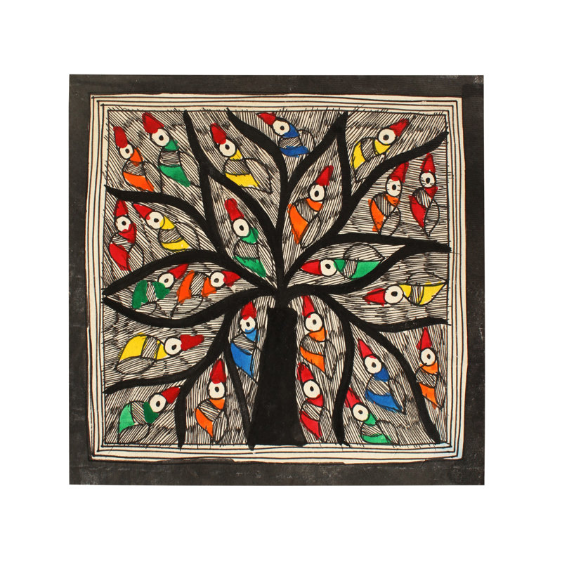Designer Tree Branches Covered With Birds | Madhubani Painting | Handmade Paper