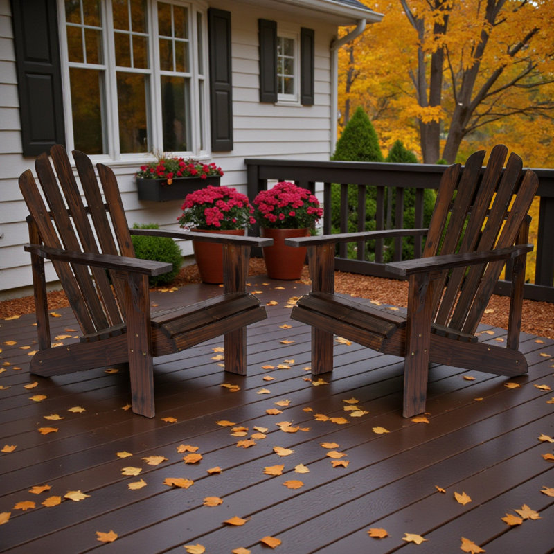 Adiraica Solid Wood Outdoor Adirondack Chair, Scorched Brown