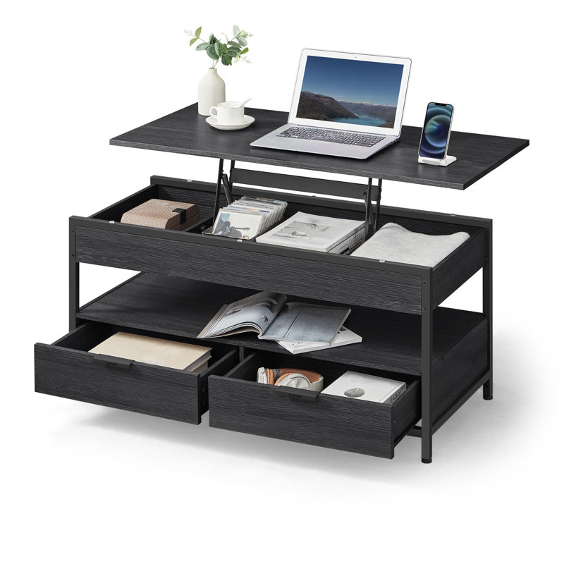 Lift Top Coffee Table with Storage Drawers, Black