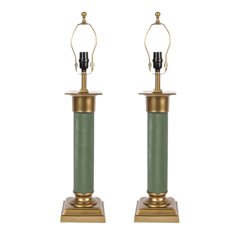 Textured Metal Column Table Lamp, Green/Bronze