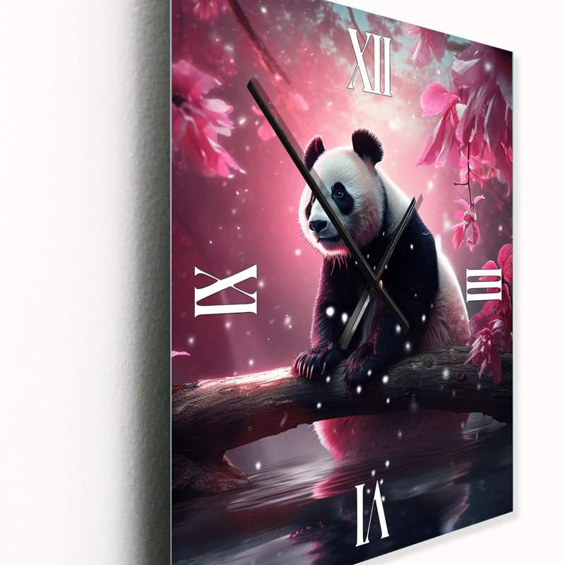 Panda mignon sur une branche avec des fleurs I - Horloge murale animaux surdimensionnée, Moyen
