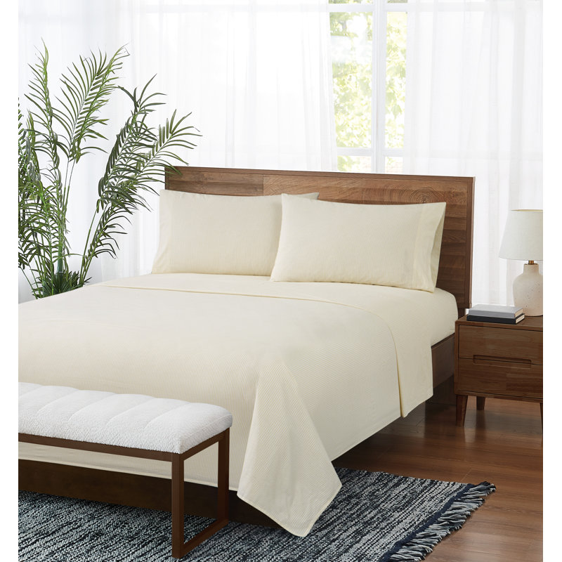 Brooklyn Loom Pinstripe Sheet Set, White/Ivory, Twin XL