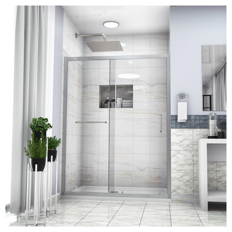 Porte de douche coulissante simple de 122 cm (L) x 183 cm (H) en argent brossé avec verre trempé de 6 mm (1/4 po)