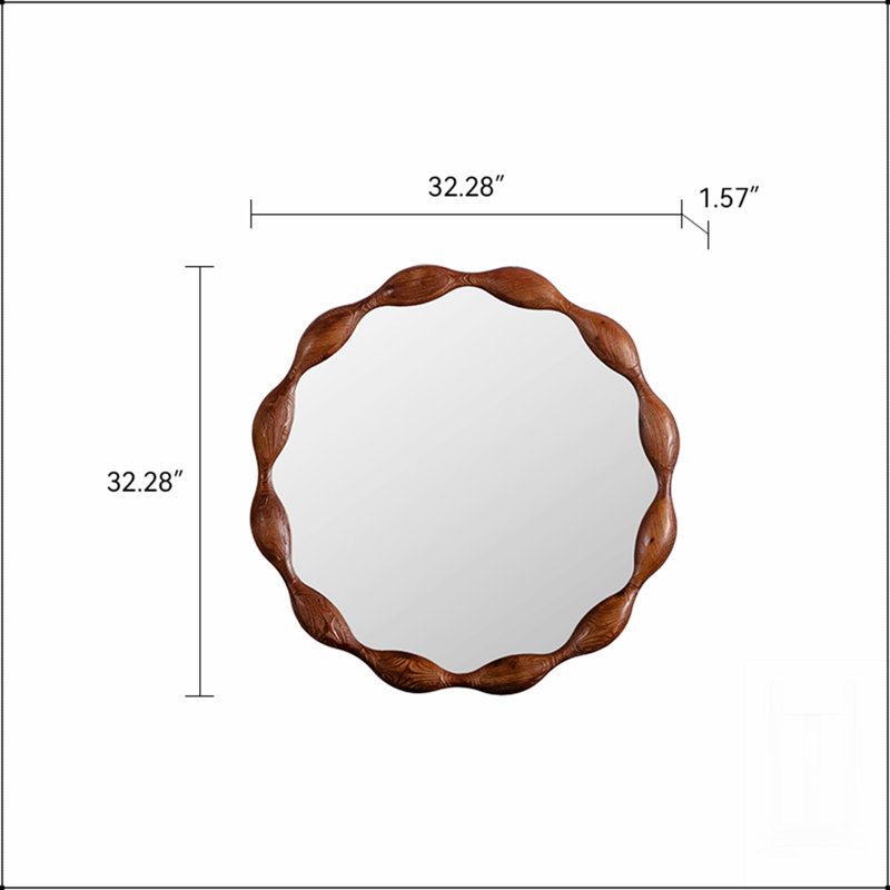 Miroir rond 32,28 pouces en bois massif avec cadre ondulé rustique