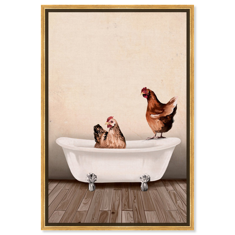 «Animals Rustic Chicken Bathroom III Rooster», reproduction d'art graphique, H 24 po x l 16 po x P 1,5 po, Encadrement doré