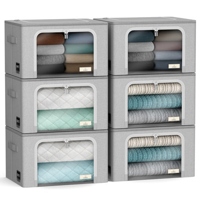 Sorbus Stackable Storage Bins, Fabric Organizer Bags with Window and Handles for Kids and Adults, 6Pk, Gray