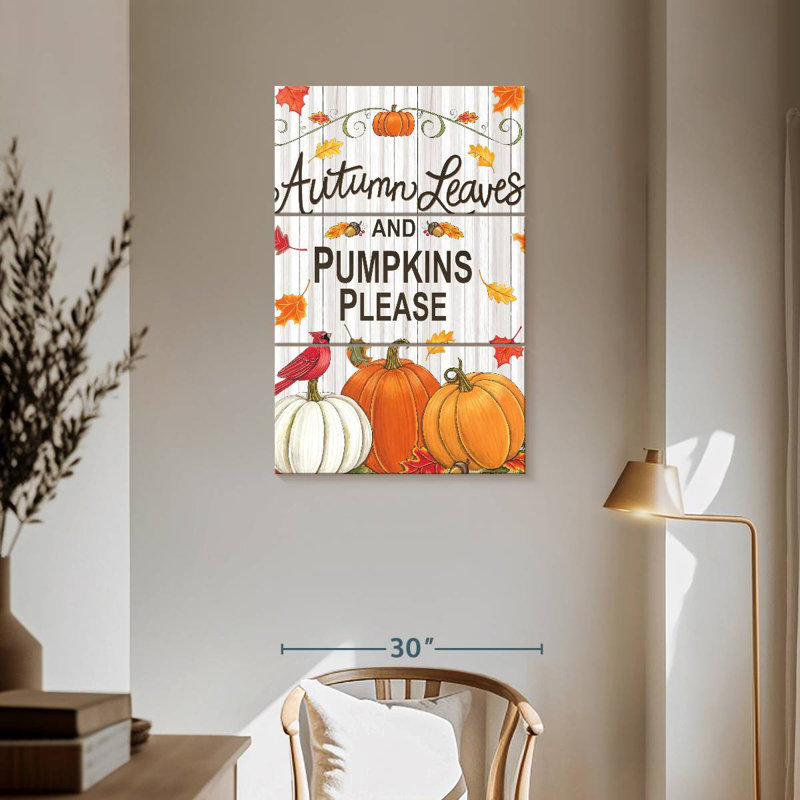 Yarlin Rustic Autumn Leaves And Pumpkins Please, 57" H x 36" W