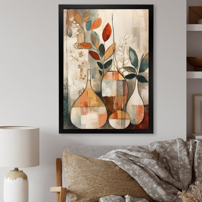 Ruhani vert et beige canalisant les vibrations bohémiennes sur toile, H 32 po x l 24 po, Cadre photo noir