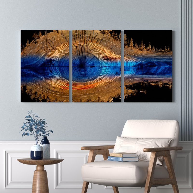 Ensemble de 3 tableaux muraux sur toile représentant un paysage d'anneaux d'arbres, 2436