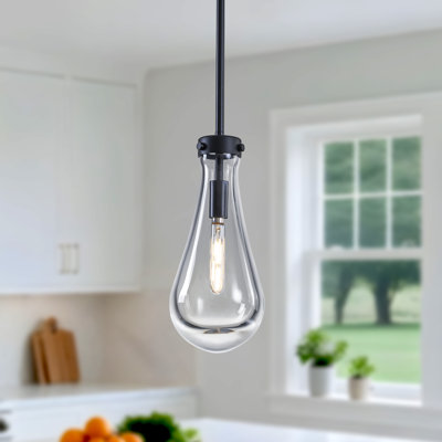 1-light Teardrop Modern Clear Raindrop Glass Pendant