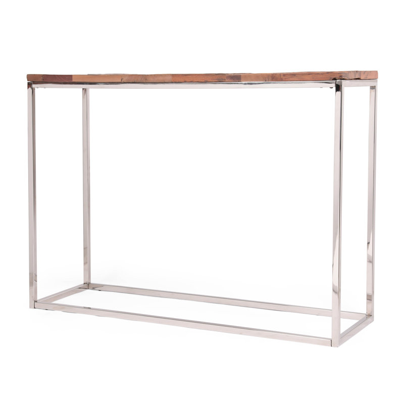 Style avec console en bois recyclé et charme sophistiqué en acier inoxydable au design moderne et élégant