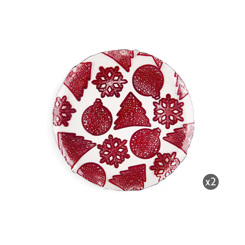 Xmas 33.5cm Glass Dessert Plate, Set of 2