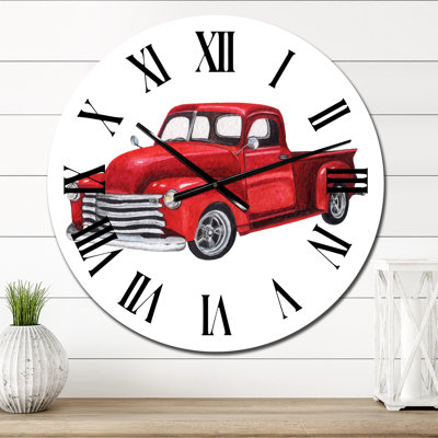 Camionnette rouge rétro - horloge murale industrielle