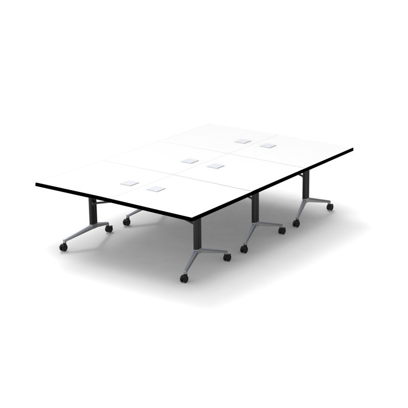 Ensemble de table de conférence et de conférence pliable 3 pièces pouvant accueillir jusqu'à 12 personnes avec dessus blanc épais, bases chromées, roulettes et barres d'alimentation - sièges non inclus