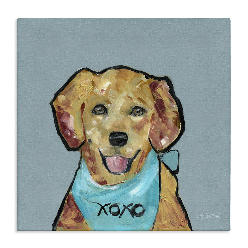 «Dog with Xoxo Bandana», art mural par Sally Swatland, H 24 po x l 24 po