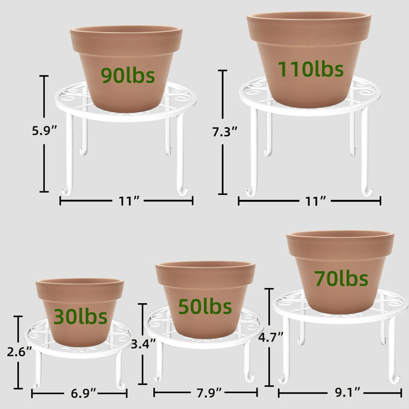 White Iron Heavy Duty Indoor Outdoor Plant Stands Set of 5