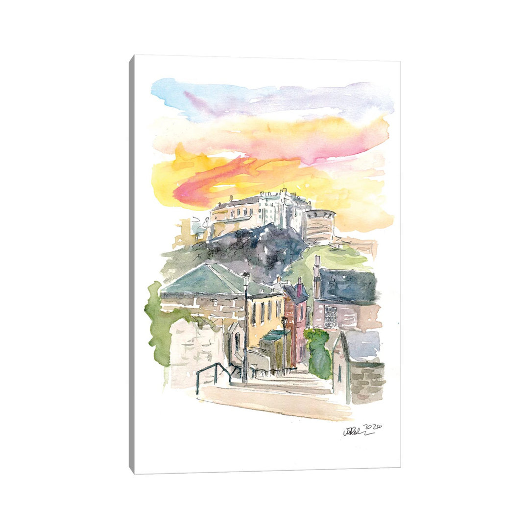 Edinburgh Scotland Street Scene With Castle At Sunset II by Markus & Martina Bleichner - Wrapped Canvas Painting East Urban Home 