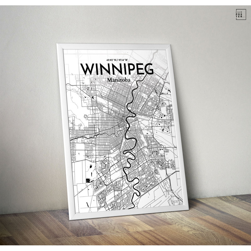 « winnipeg city map », reproduction d’impression sur affiche en encre, H 17 po x l 11 po