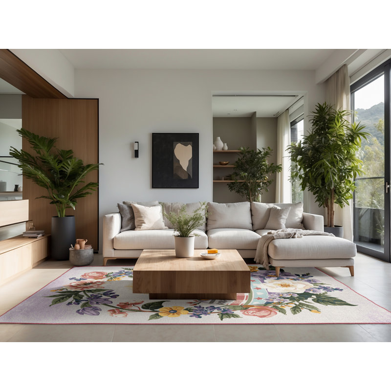 Soft Plush Fairman Easter Modern & Contemporary Abstract Area Rug in Beige – Rose Binding, 6x9