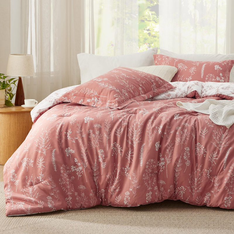 Best Seller Bedsure Comforter Set Reversible Cute Floral Bedding, 89GSM, Full, Grayish Pink