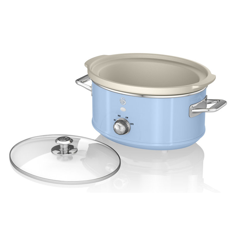 Swan Retro Slow Cooker with 3 Temperature Settings, Keep Warm Function, 3.5L, 200W, Blue