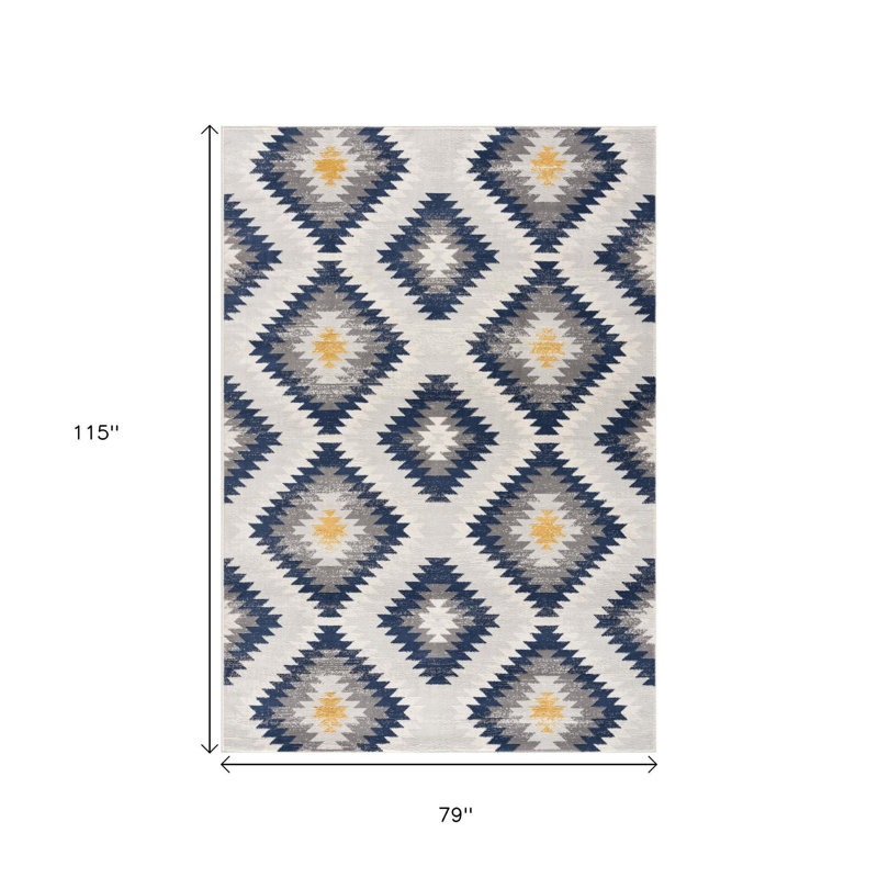 8' X 10' Blue Ikat Kilim Area Rug, Rectangle 7' x 10'