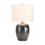 Lampe de table 3 voies en céramique grise avec abat-jour tambour-120348336