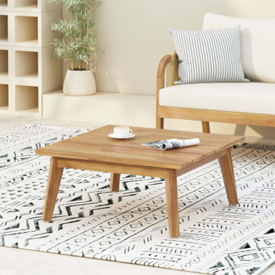 Table basse carrée en bois d'acacia avec finition en teck, parfaite pour une utilisation intérieure et extérieure, durable et élégante