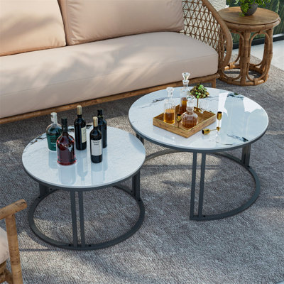 Large Round Nesting Coffee Table Set Of 2 Sintered Stone Coffee Tables Stacking Accent Cocktail Tables With Aluminium Frame