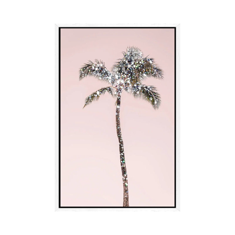 Glitter Palm Tree - Print on Canvas, 101.6cm H x 66.04cm W x 3.81cm D, White Framed