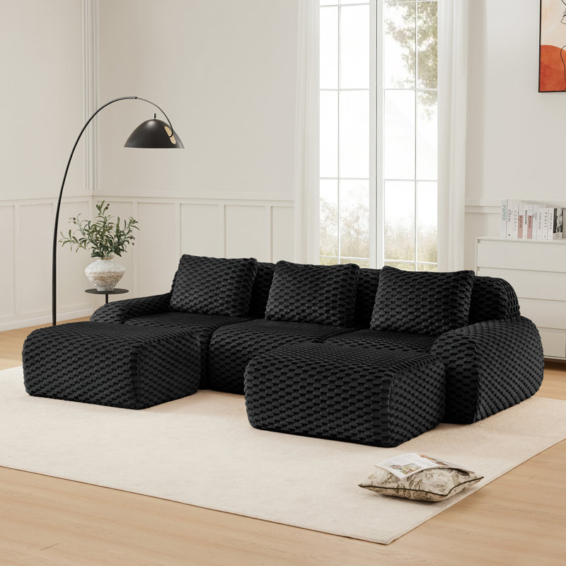 Boneless 114" Modern U-Shaped Modular Sectional Sofa for Living Room,Flannelette Fabric,Oversized 3-Seater Couch,boneless sofa ,Movable Ottoman,Buckle connection,Anti-slip Design,No Assembly
