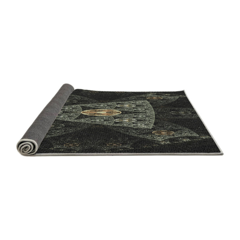 Tapis noir/brun tissé à la machine, Rond 5 pi