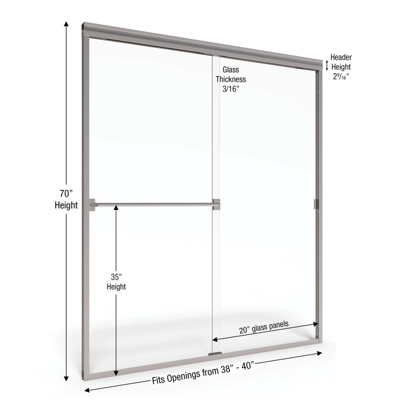 Classic 36'' - 40'' W x 70'' H Bypass Frameless Shower Door with Pattern Glass, Clear
