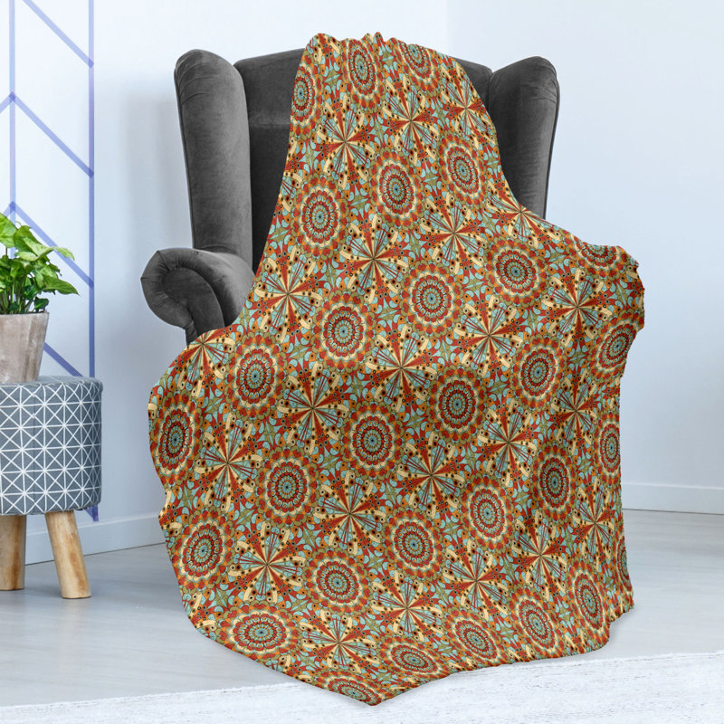 Ambesonne Orient Fleece Throw Blanket Eastern Bohem Pattern Multicolor, 50" W x 60" L