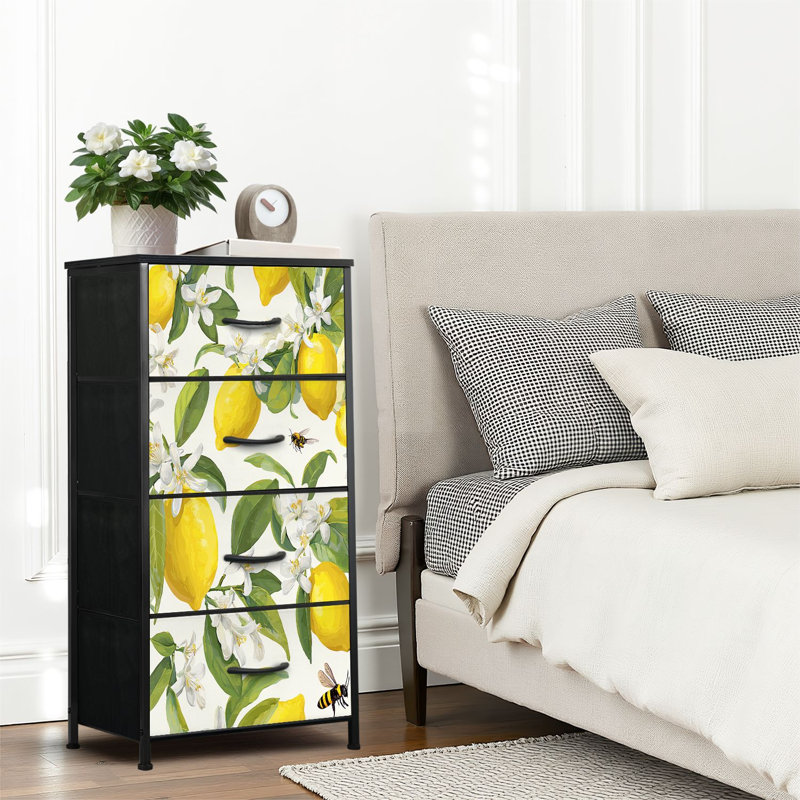 4 Drawer Dresser for Bedroom, Narrow Chest of Drawers, Wooden Top and Study Iron Frame 18"x37.5"-(WxH)