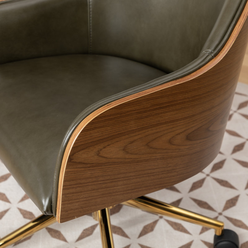 Chaise de bureau rembourrée en cuir véritable, Vert