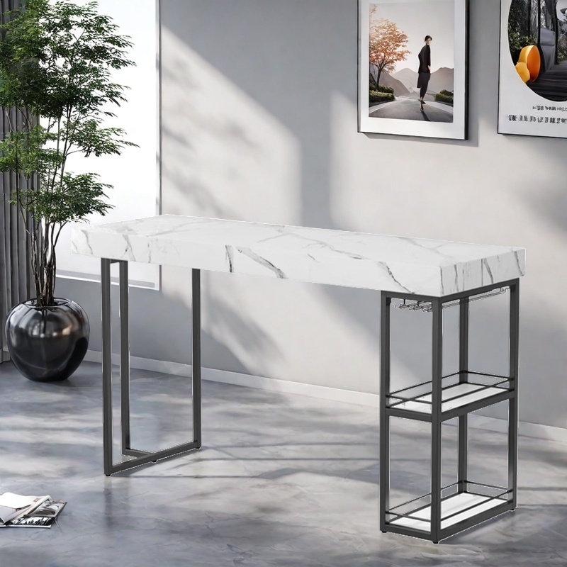 Table de bar Light Luxury Fine Art, H 39,3 po x L 62,9 po x l 17,7 po, Noir, noir, noir, noir