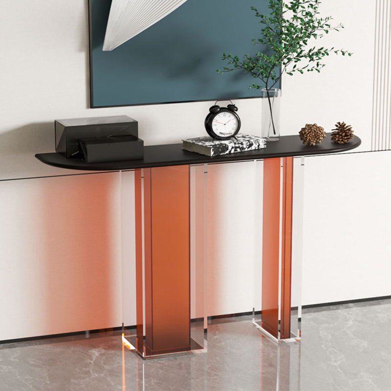 Console simple en bois massif et acrylique, H 31,5 po x l 55,12 po x P 11,81 po, Transparent / orange