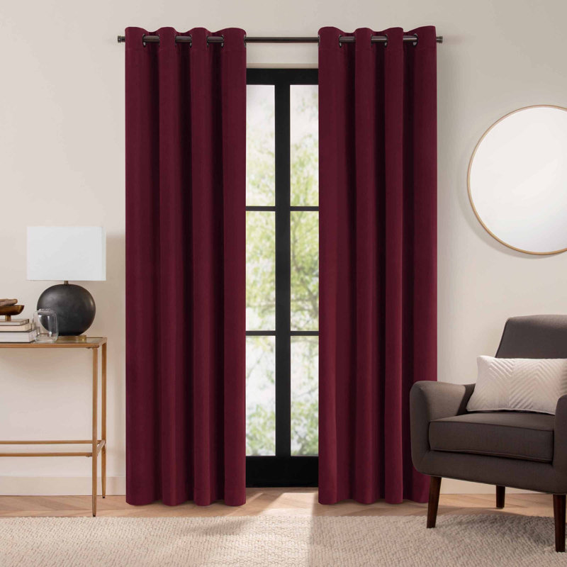 Eclipse Luxury Cotton Velvet 100% Blackout Grommet Curtain Panel, 50" W x 84" L, Port