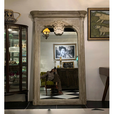 European-Style Vintage Distressed Wooden Carved Full-Length Mirror
