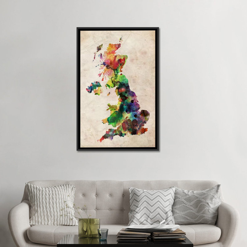 « united kingdom aquarelle map » par michael thompsett, reproduction d’art sur toile tendue, H 26 po x l 18 po x P 1,5 po