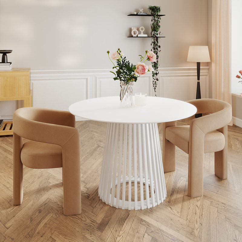 Ensemble de salle à manger moderne, Blanc, Kaki, 3 pièces: table, 2 chaises