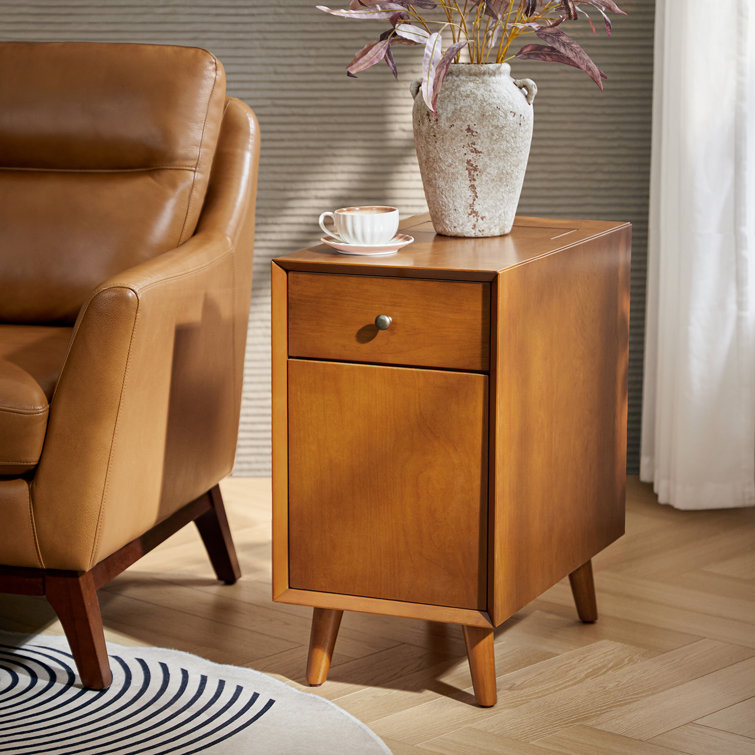 Quintavion 14"W Mid-Century Modern End Table With Storage And Built-In Outlets