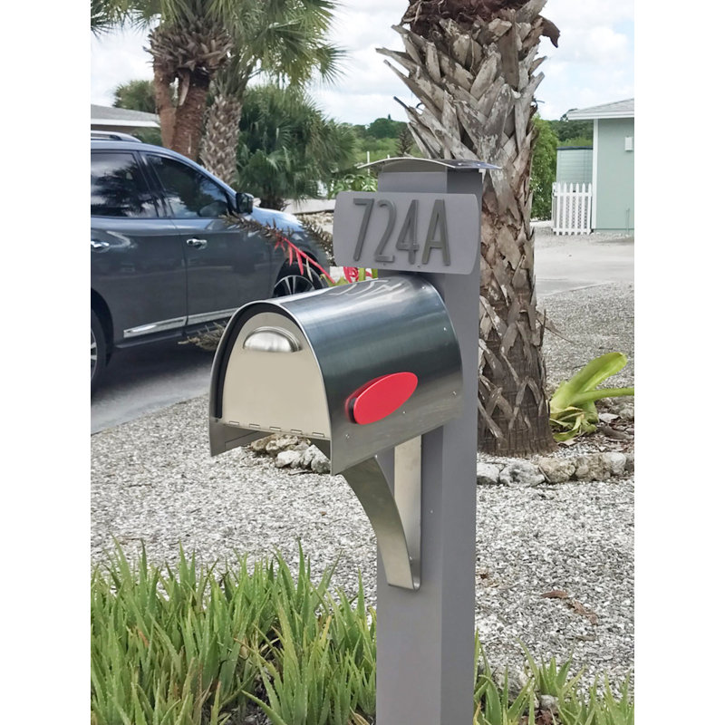 Medium Stainless Steel Modern Post Mounted Mailbox
