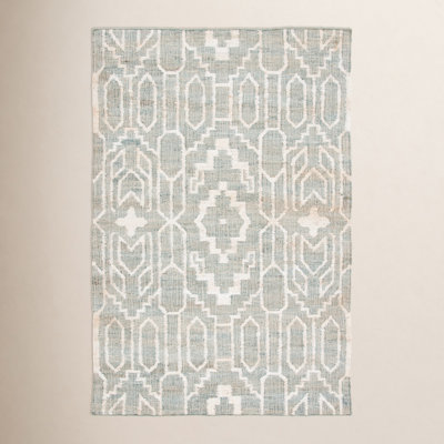 Ponce Light Blue Green Ivory Oriental Jute Rug