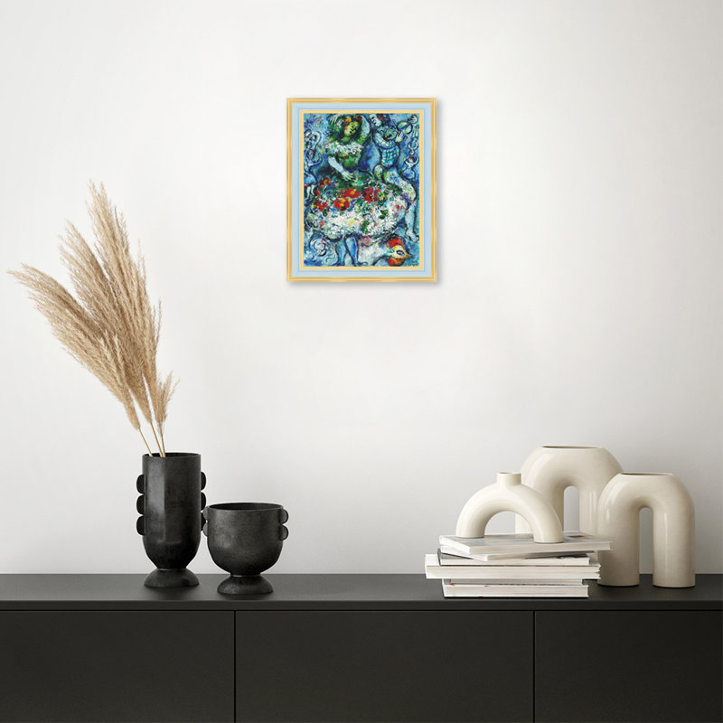 " Dance-hostest " by Marc Chagall Print, 16"x20", Light Blue with Gold