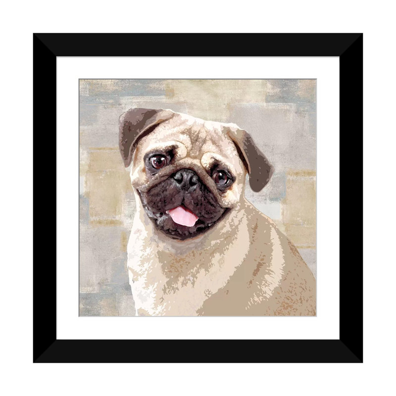 «Pug», reproduction sur toile, H 16 po x l 16 po x P 1 po, Papier d'art encadré noir, Blanc
