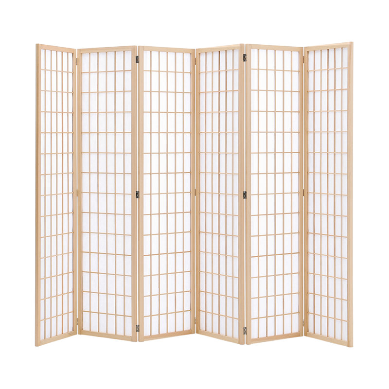 Wallaston 270cm W x 180cm H 6-Panel Solid Wood Folding Room Divider Screen, Natural